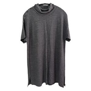 Eileen Fisher Tunic Top L Gray Black Stripe Knit Merino Wool Lightweight Sweater